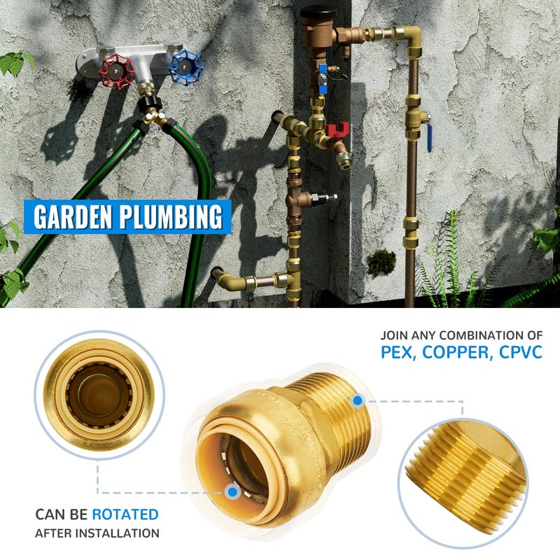 SUNGATOR 1-Inch by 1-Inch Push Fit Male Adapter, Straight Connector Plumbing Fitting, Push-to-Connect Copper, PEX, CPVC, No Lead Brass Pipe Fittings with Disconnect Clip (2-Pack) - Image 4